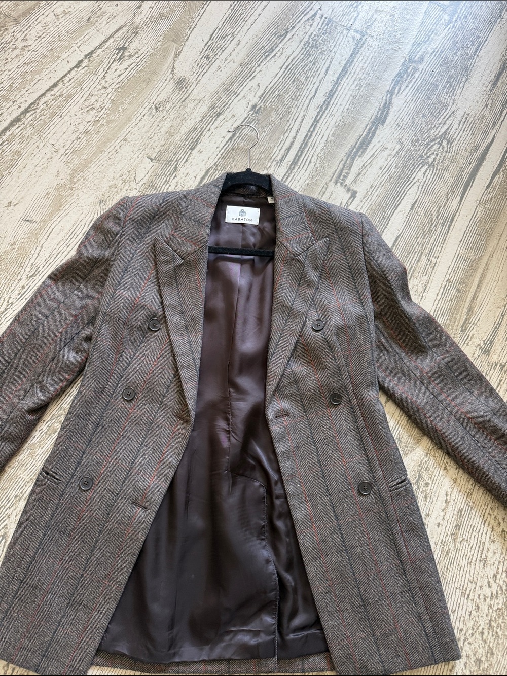Babaton Brown Glen Plaid Double-Breasted Blazer with Red Windowpane